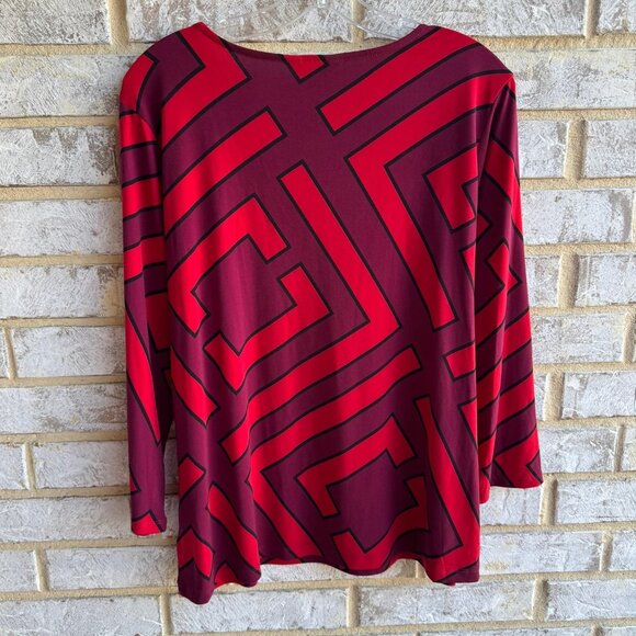 Liz Claiborne V-Neck 3/4 Sleeves Burgundy Tunic Blouse Women's Size L - Picture 2 of 7